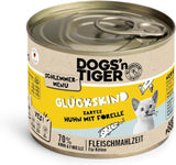 Dogs'n Tiger Schlemmermenü Glückskind, Nassfutter für Kätzchen, saftiges Hun und Forelle - ohne Getreide, Zuckerzusatz, künstliche Konservierungsstoffe, optimizatione Verträglichkeit, 12x 200g
