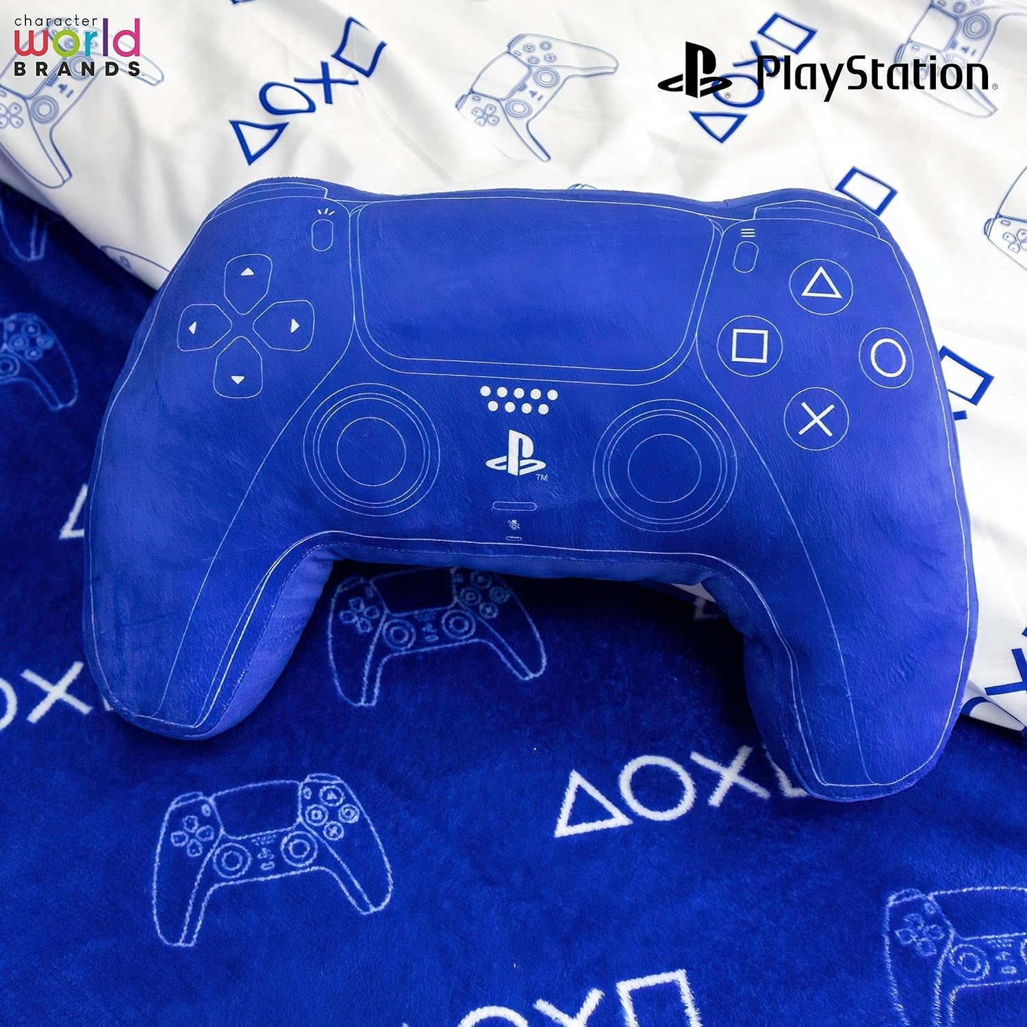 Mondo dei personaggi: cuscino a forma di controller PlayStation con licenza ufficiale, design portatile, cuscino in peluche imbottito | Perfetti per la camera da letto o l'arredamento del gioco, i cuscini standard blu Naty Shop