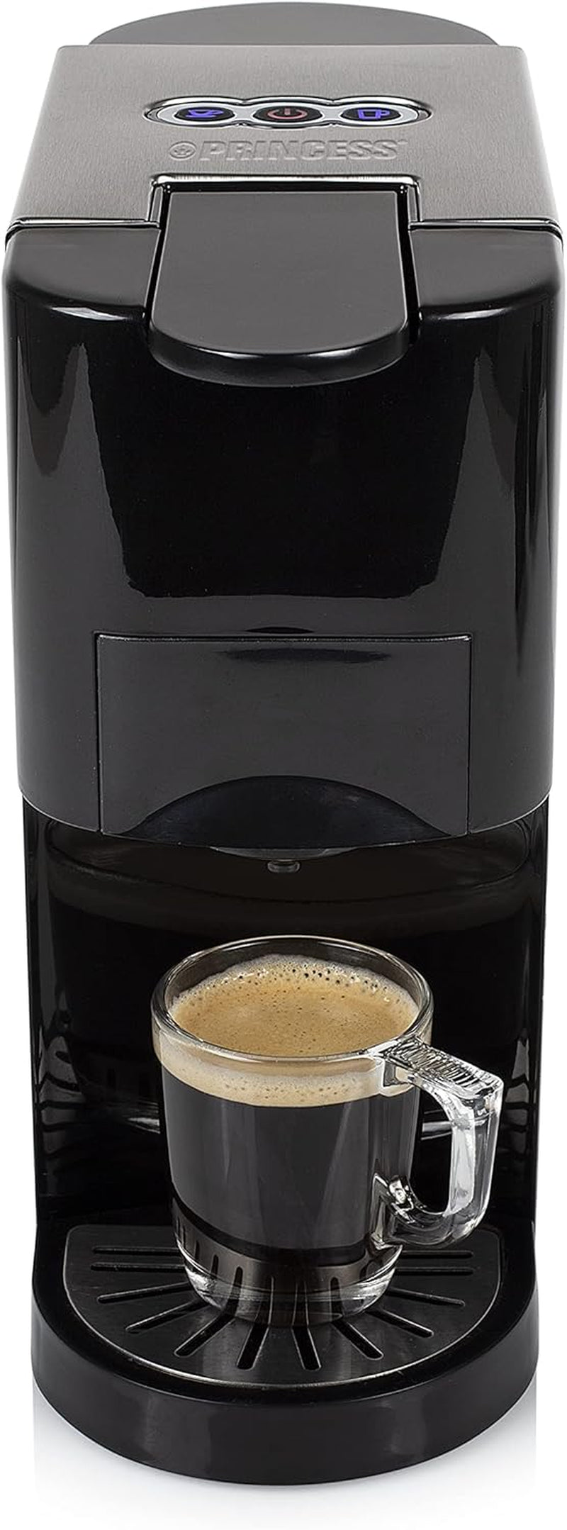 Macchina per caffè espresso multicapsula Princess 5 in 1 - Compatibile con Nespresso, Dolce Gusto, Lavazza a Modo Mio e cialde ESE, Capacità 0,8 L, 1450 W, Argento, Nero