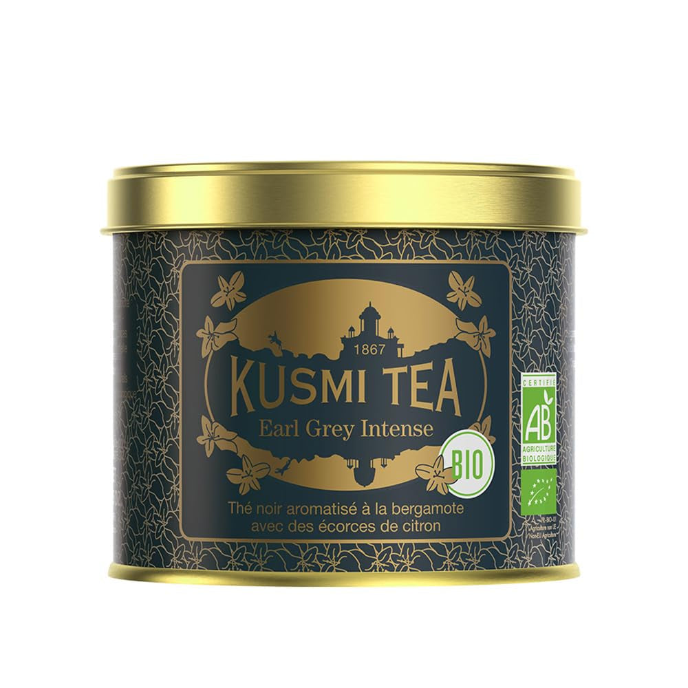 Kusmi Tea - Earl Grey Intense - Tè Nero Earl Grey Biologico con Bergamotto Forte e Limone Piccante - Tè Sfuso - Scatola di Metallo da 100g - Quantità per circa 50 tazze