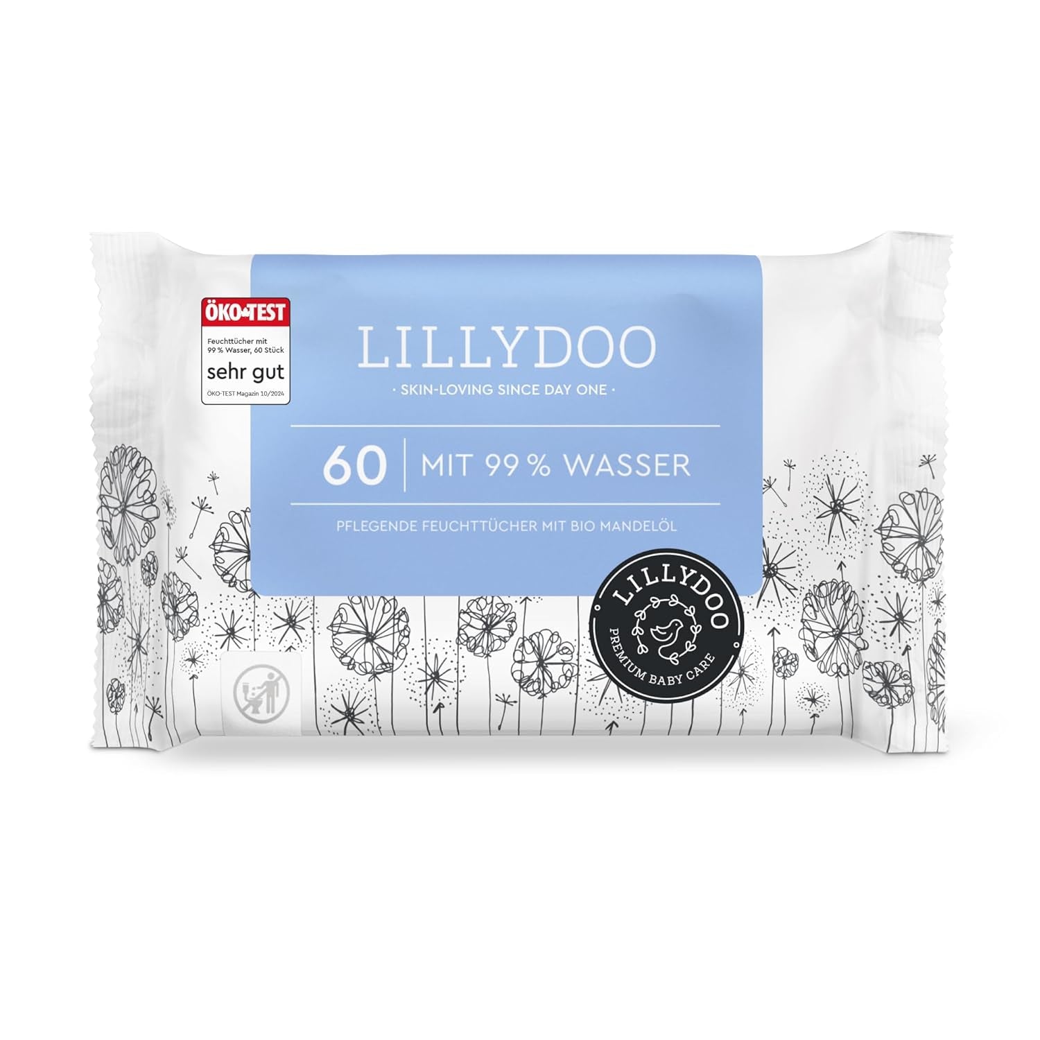 LILLYDOO Salviette umidificate Green, 600 salviette (10 x 60), salviette resistenti allo strappo 100% senza plastica - Senza profumo, delicate e naturali, detergenti delicati per pelli sensibili, dermatologicamente testate