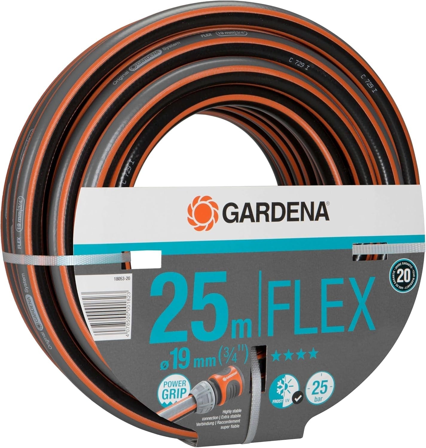 Tubo Gardena Comfort FLEX 19 mm (3/4 pollici), 25 m: Tubo da giardino flessibile e dimensionalmente stabile con profilo Power-Grip, realizzato in materiale a spirale di alta qualità, pressione di scoppio 25 bar, senza componenti di sistema (18053-20)