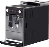 Melitta Avanza - Macchina per caffè espresso completamente automatica con sistema per il latte, macchina per caffè espresso con macinacaffè e serbatoio dell'acqua extra grande (1,5 l) per es. cappuccino o espresso, titano mistico