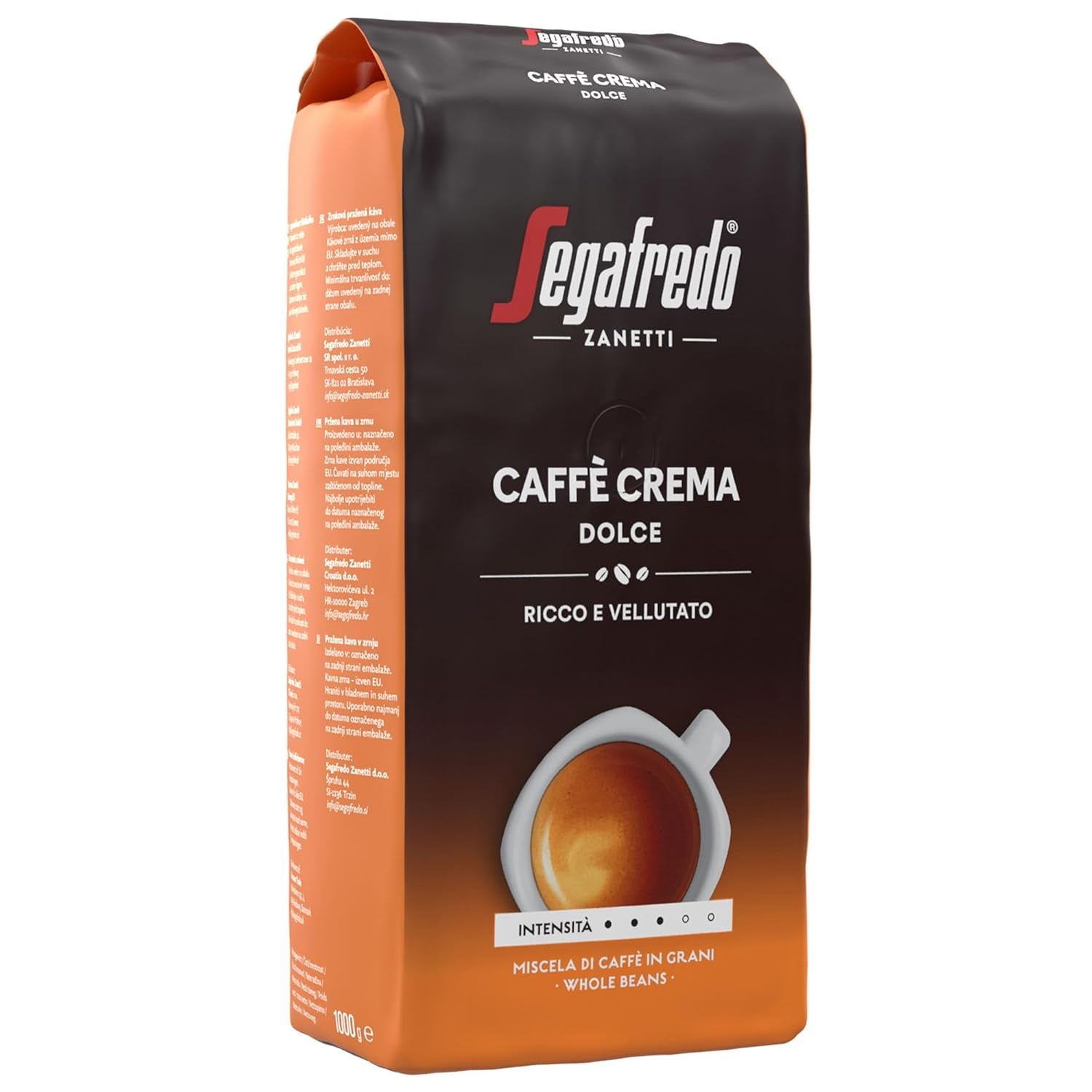 Segafredo Zanetti Caffè Crema Dolce - Chicchi interi (confezione da 1 kg) - Adatto per Caffè Crema - Chicchi di caffè dalla tostatura da leggera a media dal gusto delicato ed equilibrato (confezione da 2)