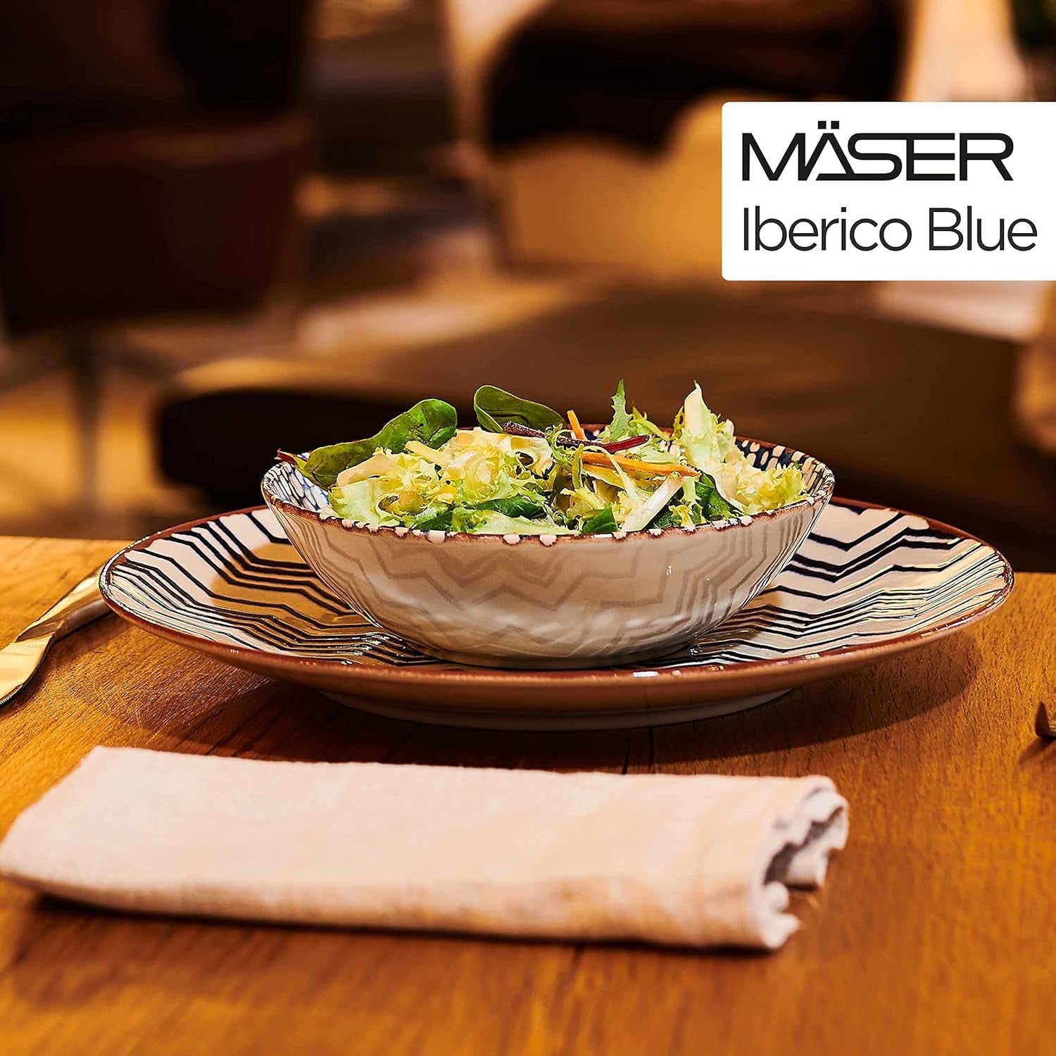 MÄSER 934017 Iberico Blue Servizio da tavola per 4 persone, 12 pezzi, stile moresco, vari design vintage in bianco e blu, ceramica