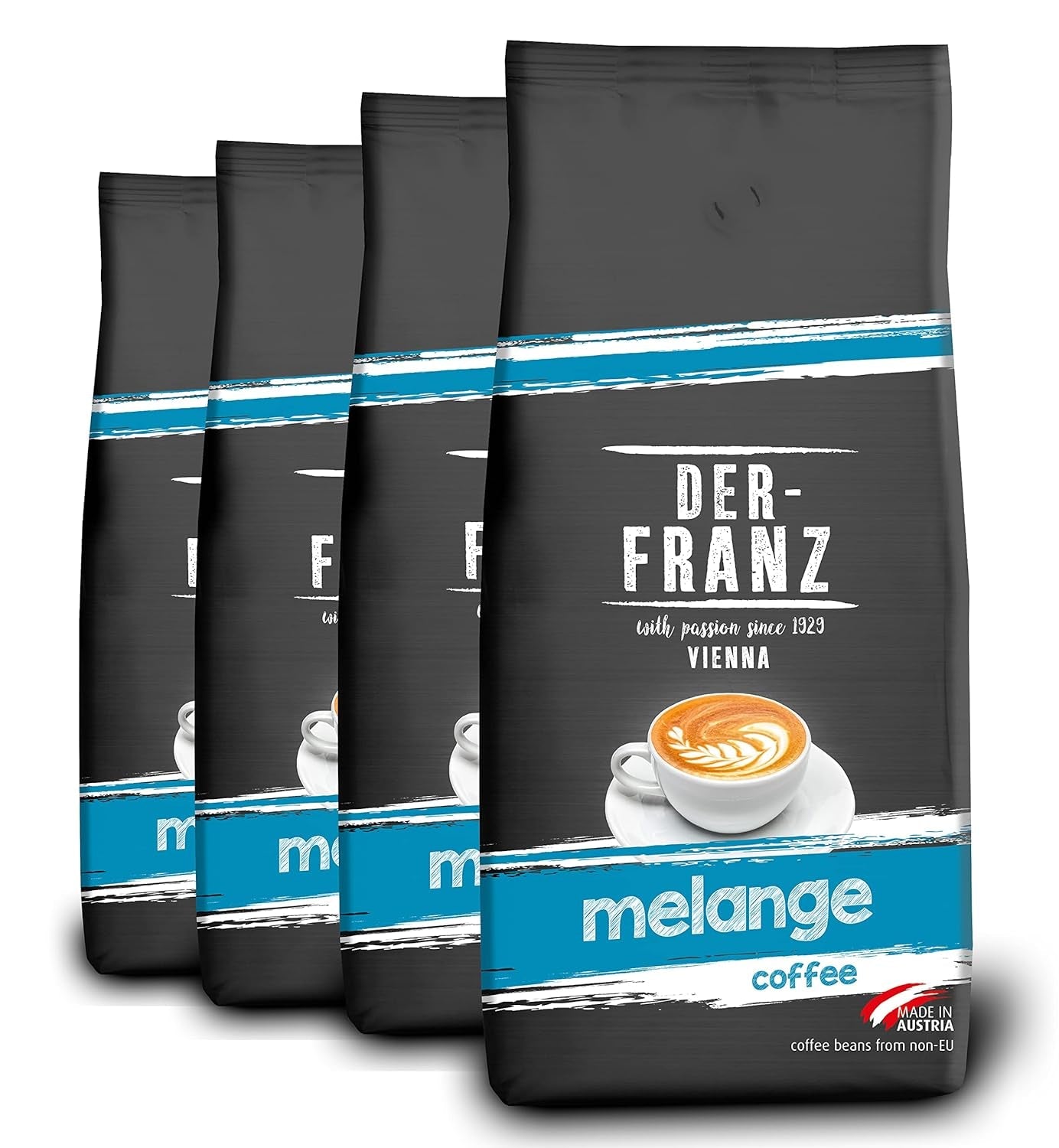 Caffè Der-Franz Melange, intensità 3/5, 100% Arabica, chicchi di caffè interi, 4 x 1000 g