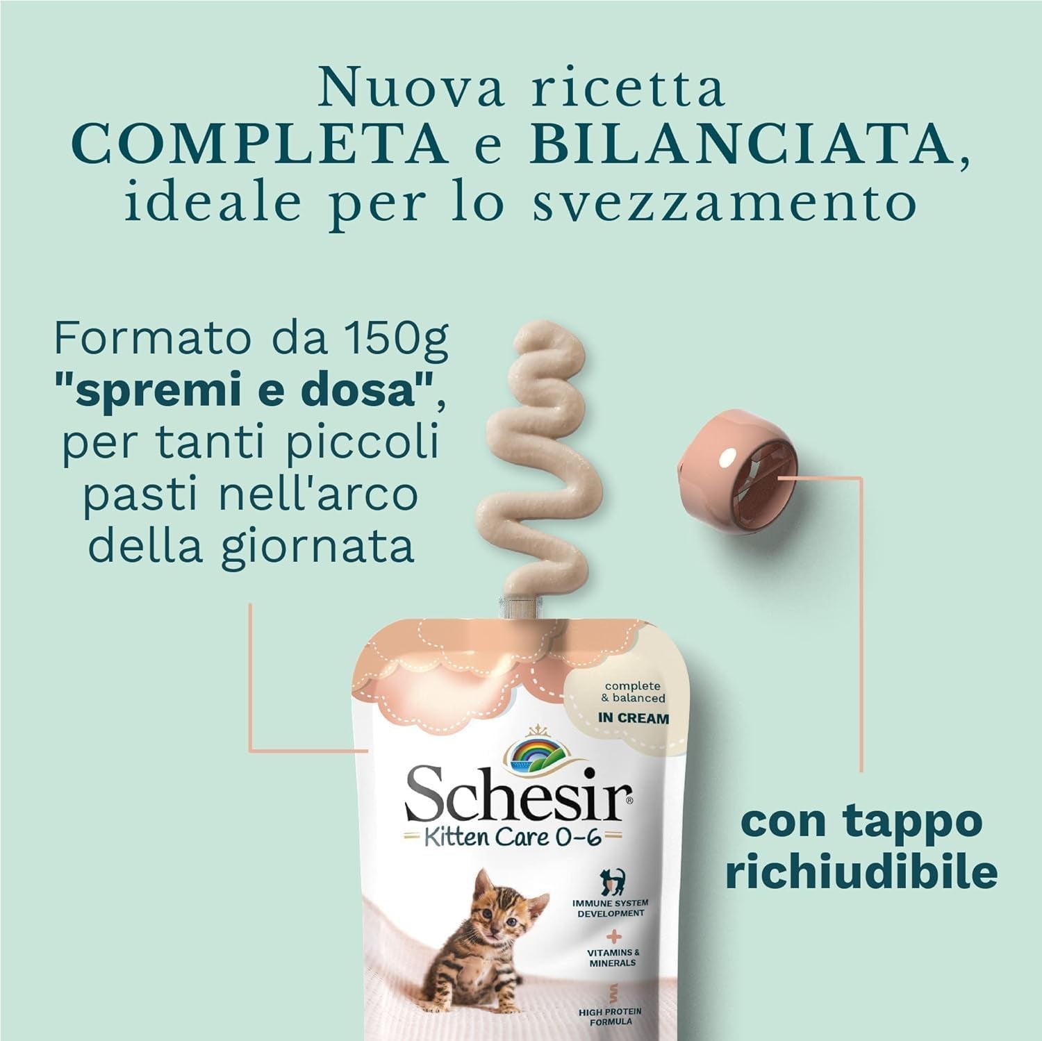 Alimento umido per gatti piccoli con crema di pollo e pollo - Alimento umido per gatti piccoli - Alimento umido per gatti con crema di pollo, senza cereali, ricco di proteine, vitamine e minerali (20 buste x 150 g)