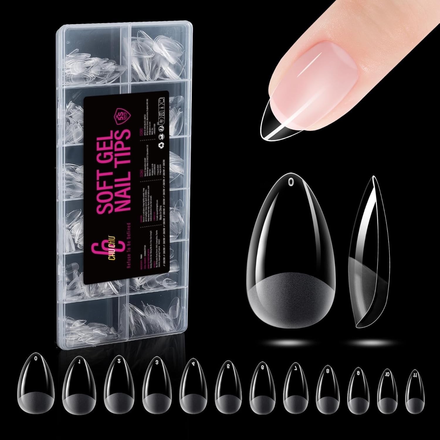 Tipi di unghie in gel medio ballerina da 504 pezzi: punte in gel per unghie PMMA Unghie finte Estensioni per unghie Unghie artificiali 12 dimensioni