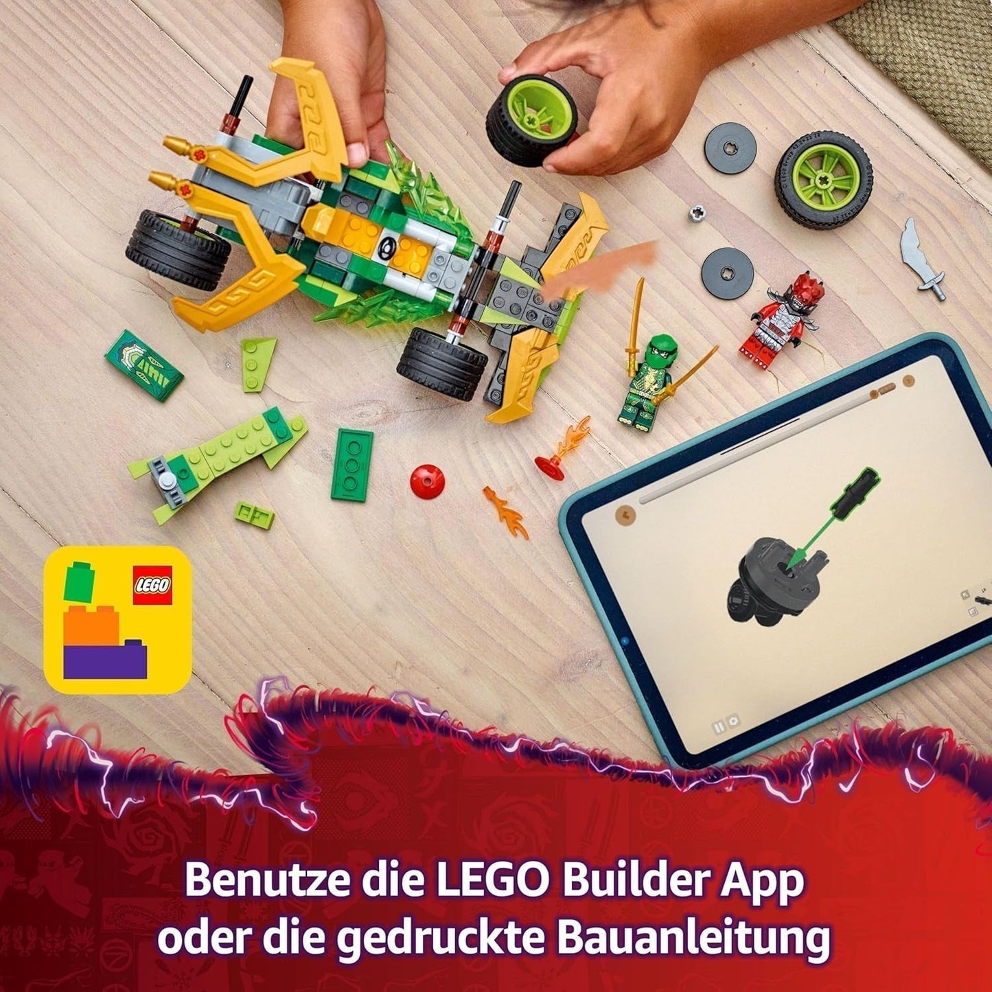 LEGO NINJAGO Lloyd's Action Speedster - Auto giocattolo da costruzione con 2 minifigure per giochi di ruolo, auto giocattolo da costruire per bambini - regalo per ragazzi e ragazze da 7 anni 71828 Set da costruzione Besuche den LEGO-Store
