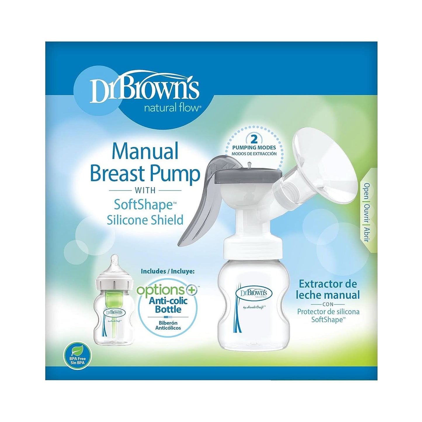Tiralatte manuale con protezione Softshape 100% silicone (B, flangia 25mm) e opzioni anti-coliche + Biberon a bocca larga da 150 ml con tettarella a flusso lento livello 1 Accessori Alimentazione e Allattamento Bebe Naty Shop