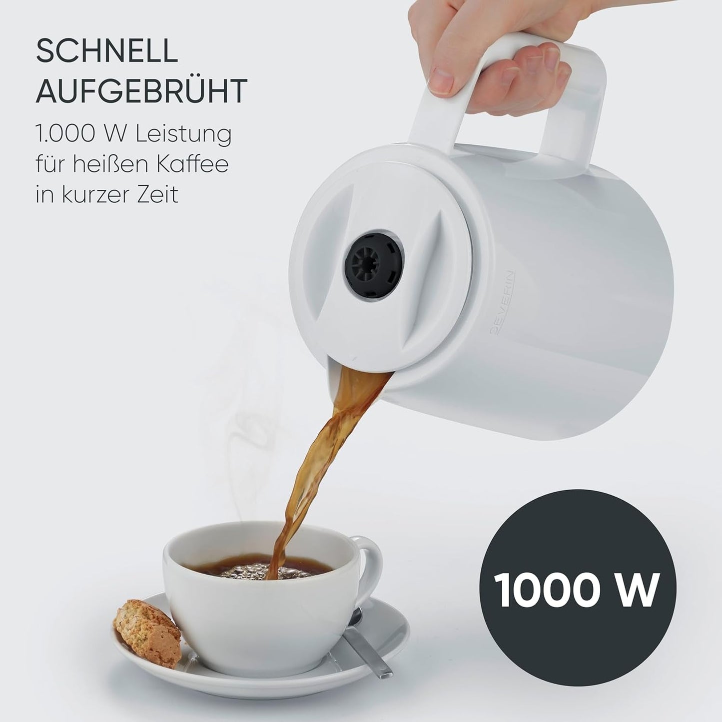 Macchina per caffè espresso Severin con filtro e 2 caraffe termiche, macchina per caffè espresso con coperchio, versamento senza gocciolamento, mantenimento della temperatura a lungo, spegnimento automatico, 1000 W, ca. 1 litro, bianco, KA 9309