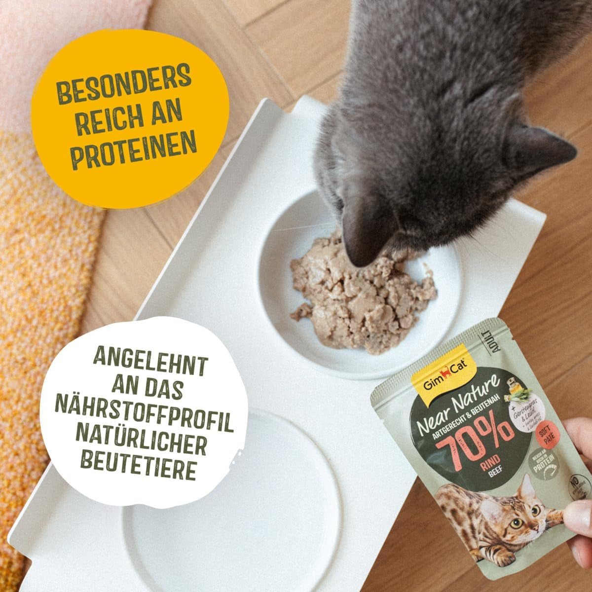 GimCat Near Nature Trial Mix Confezione da 12 - Alimento umido senza cereali per gatti a partire da 7 mesi con una ricetta specifica per la specie e la preda - 12 bustine (12 x 85 g)