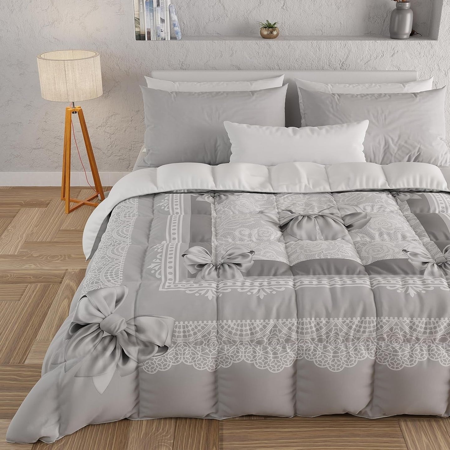 PETTI Artigiani Italiani - Trapunta invernale, Trapunta invernale, Trapunta semplice, Double face, Stampa monocolore e digitale, Microfibra anallergica 100%, Made in Italy Trapunte e trapunte Naty Shop Nastro grigio 160 X 190 Cm