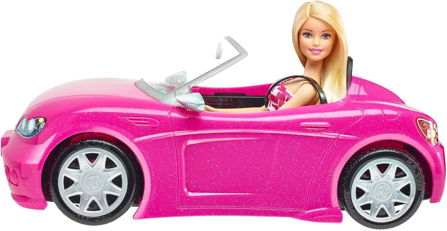 Barbie doll and pink glitter convertible, realistic tire logo, 3 years old toy, DJR55 Naty Shop Dolls