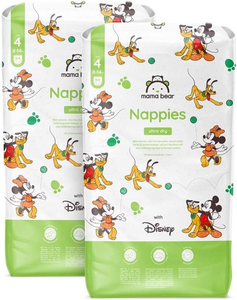 Mama Bear Disney Pannolini Ultra Dry Taglia 4 (8-14kg), Bianco, 84 Pezzi (1 Confezione) Naty Shop Taglia 4 (8-14kg) Confezione Mensile