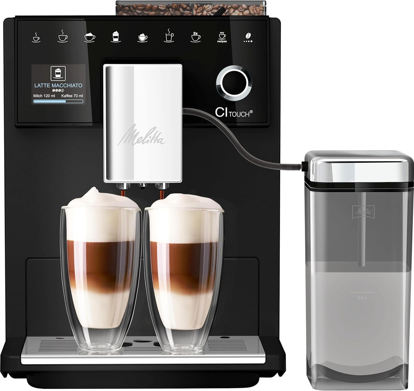 Melitta CI Touch - Macchina per caffè espresso completamente automatica con sistema per il latte, macchina per caffè espresso con macinacaffè integrato e cappuccinatore, ad es. per espresso o cappuccino, argento