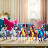 Unicorn River Unicorn Academy - Unicorno originale Isabel della serie Netflix alto 28 cm, con vera criniera e coda, briglie, sella e spazzola rimovibili, per bambini dai 4 anni in su