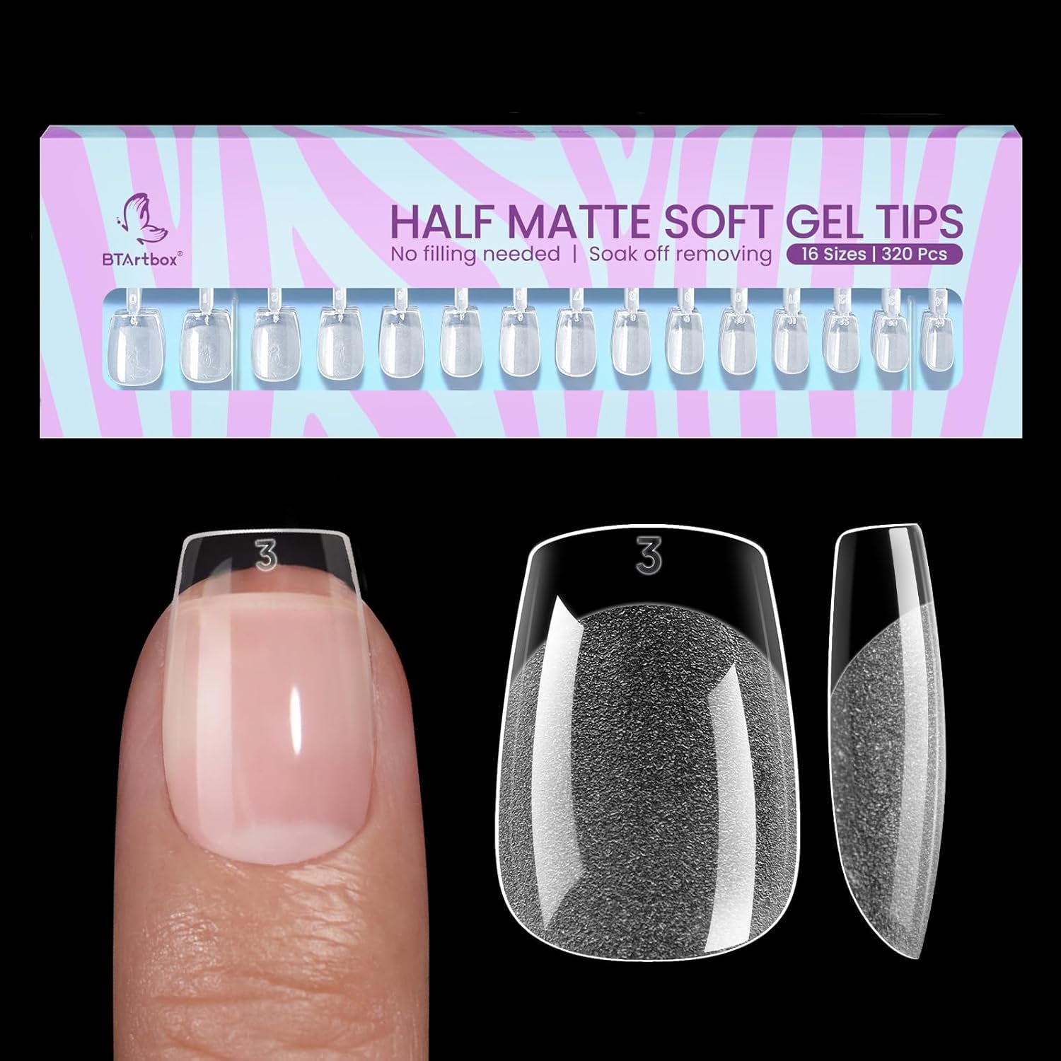 Btartbox Punte per unghie a mandorla extra corte - Gel a copertura totale X Punte per unghie in gel morbide XS - Semi-opache preformate per salone per unghie larghe 320 pezzi