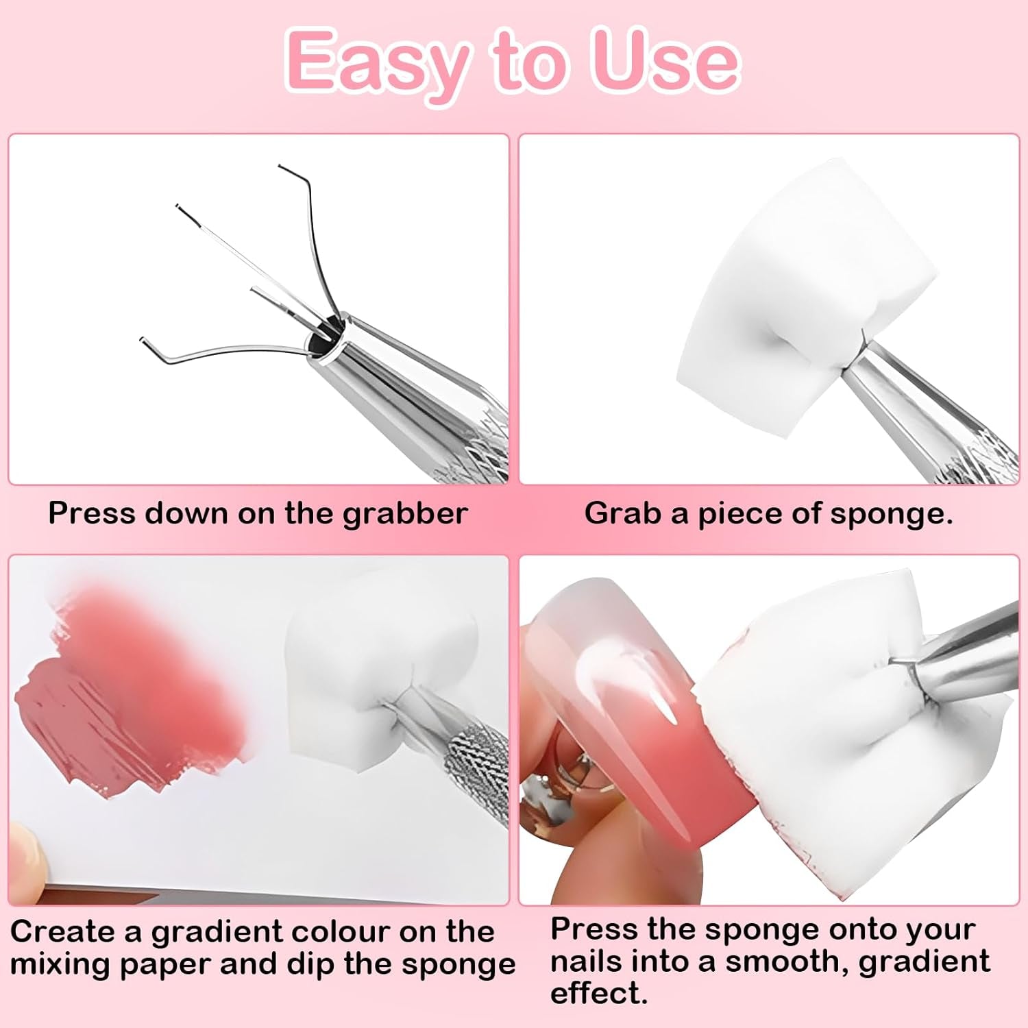 100 pezzi Latexfree Nailart Schwämme, Ombre Nagelschwammpinsel, Nagelschwamm Mit Metallgreifer 100 Blatt Nailart-Mischpapier Austellungsbox, Maniküre Schwamm Applikator Für Farbverlauf Nailart