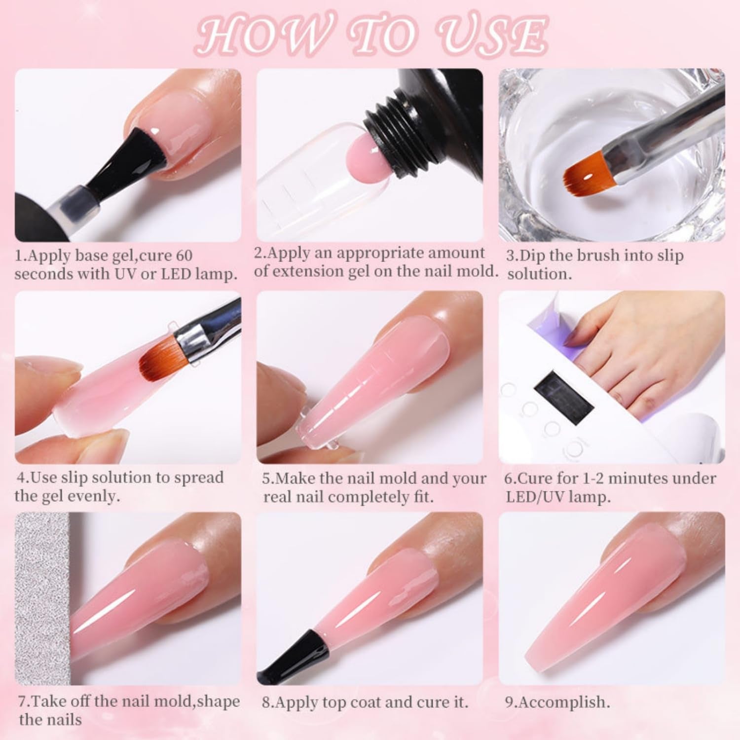 GZMAYUEN Poly Nail Gliding Solution 30ml * 2 Gel per estensione unghie Gel liquido per estensione poly - Soluzione scorrevole facile fai-da-te con pennello