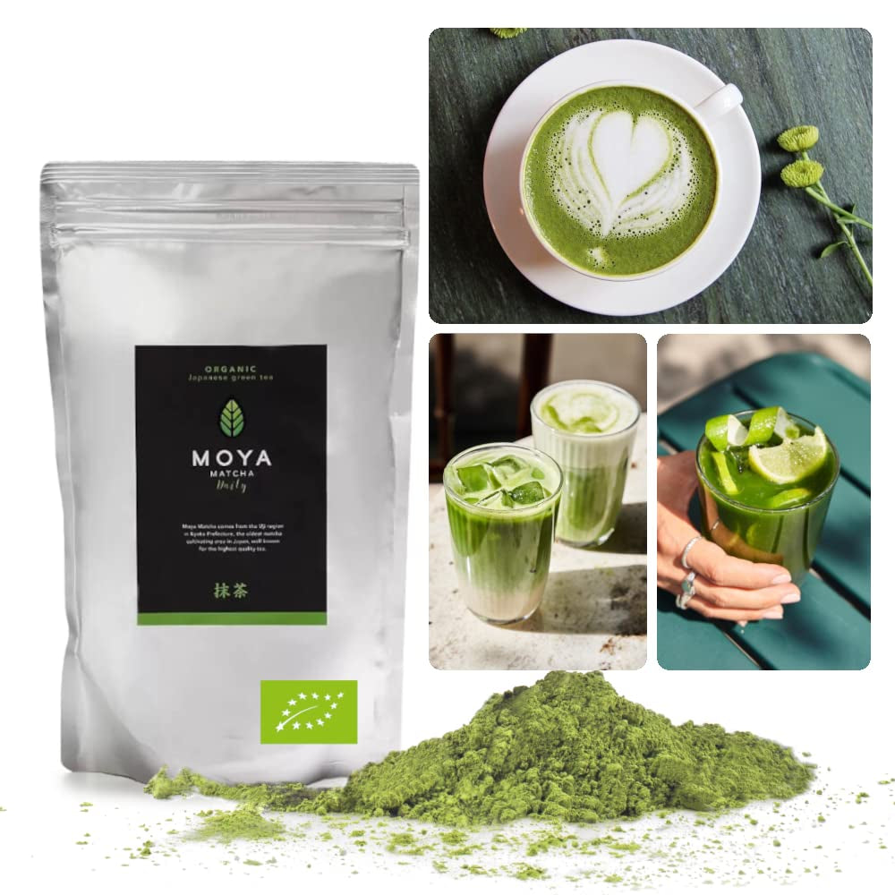 Polvere di tè verde quotidiano Moya Matcha Bio | 250 g qualità giornaliera (III) | Perfetto da consumare con latte macchiato, frullati e limonate...