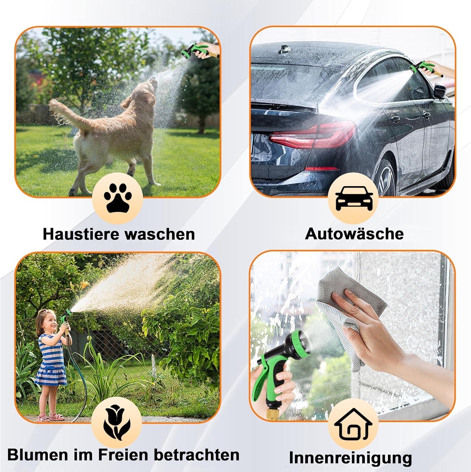 Tubo da Giardino Estensibile da 45 m, Tubo Flessibile per Acqua Retrattile Automatico, 10 Tipi di Spruzzo, TPE 2500D, Connettori in Metallo, Per Giardini Molto Grandi, Agricoltura, Pulizia