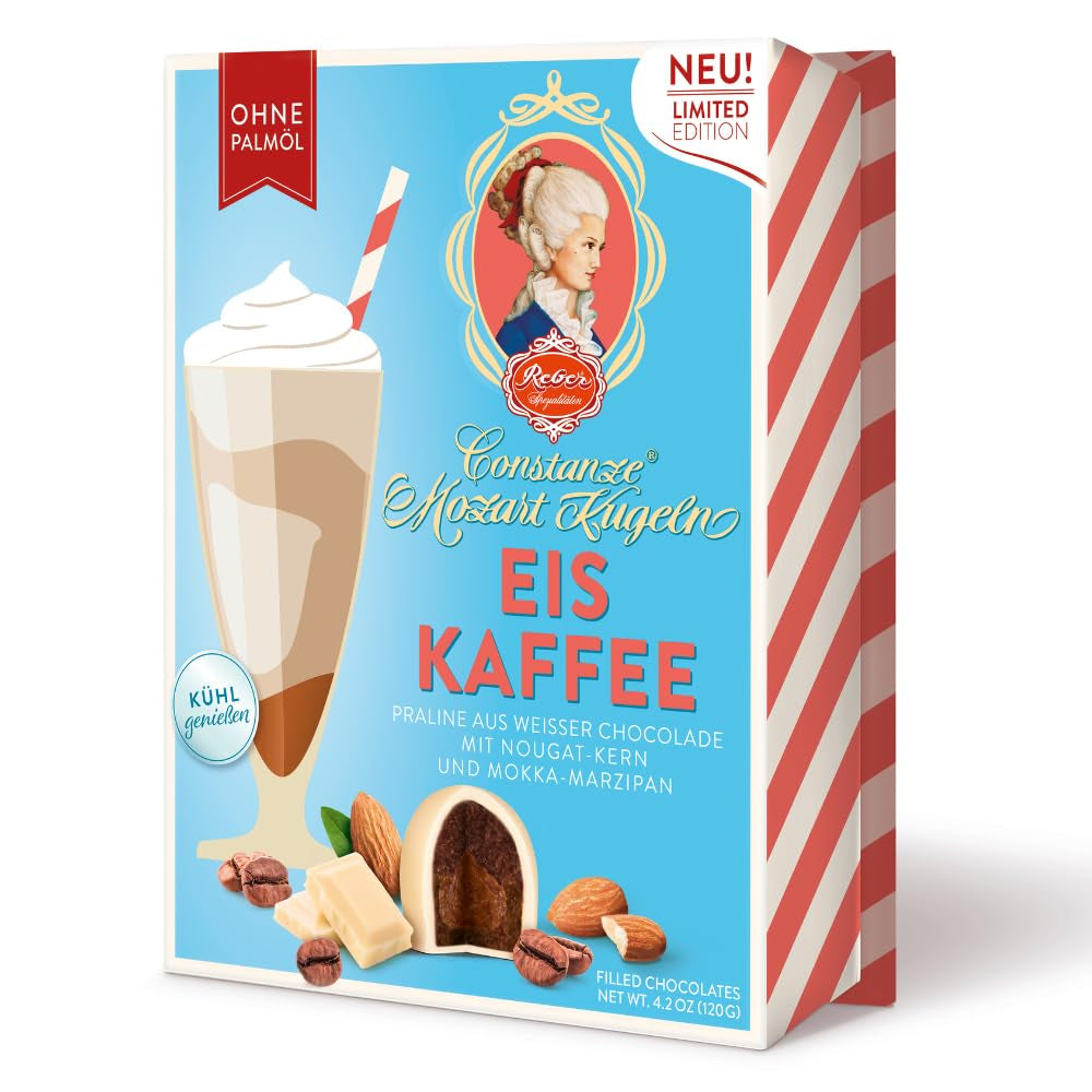 Reber Mozart palline al cioccolato fondente, confezione da 6 con marzapane e torrone, vegan - 1 x 120 g