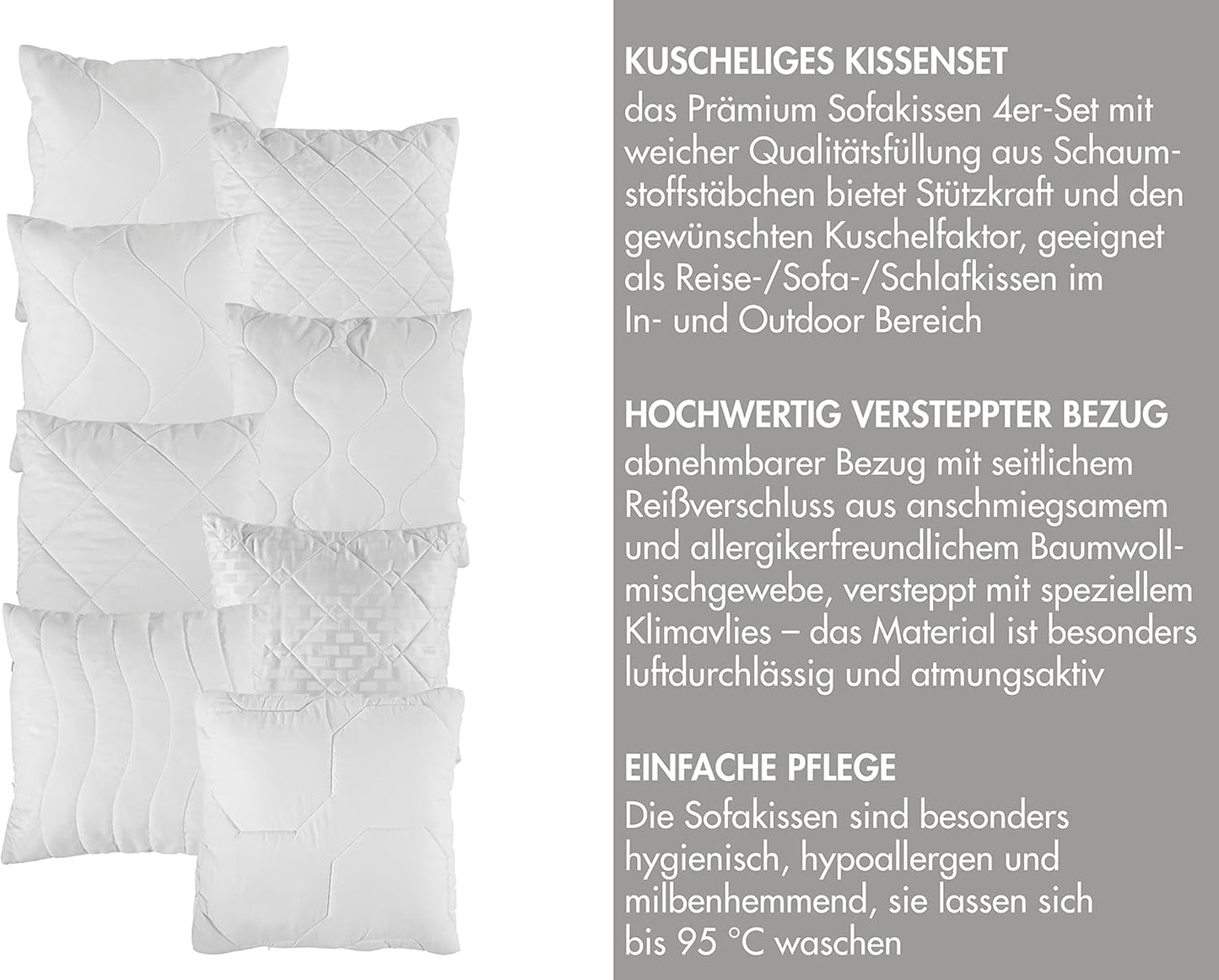 Traumnacht Comfortable roulette pillow, Set of 4 pillows, With quilted cover and foam filling, 40 X 40 cm, Oeko-Tex certified, Made according to the German quality standard Naty Shop standard pillows
