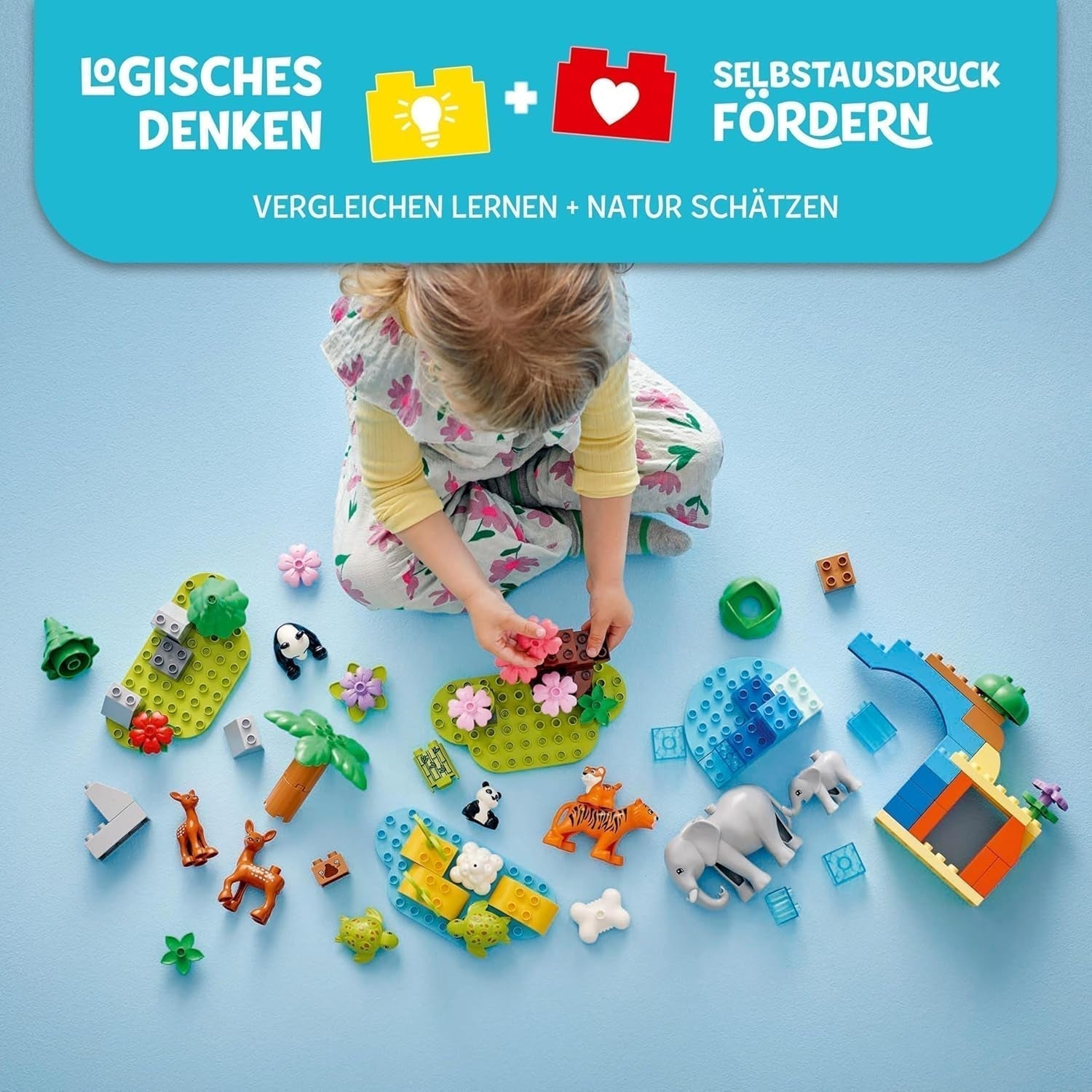 LEGO DUPLO Town Wild Animal Families Set 3 in 1, Giocattolo educativo per bambini con tartarughe, tigri, elefanti, cervi, panda, Set per bambini in età prescolare a partire da 2 anni, Giocattolo da costruzione con personaggi di animali 10446 Set da costruzione Beuche den LEGO-Store