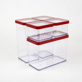 Rotho Loft Set di 5 barattoli con coperchio, diverse dimensioni, plastica alimentare (PP) senza BPA, trasparente/rosso, (21,4 x 21,4 x 23,5 cm) Naty Shop Set di 5 contenitori per alimenti (1X 2,1 L + 2X 1,5 L + 2X 0,5 L)