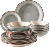 MÄSER 931875 Bel Tempo II Set di stoviglie per 6 con look vintage moderno, servizio da tavola da 18 pezzi, stoviglie in ceramica dipinta a mano, gres, blu fumo