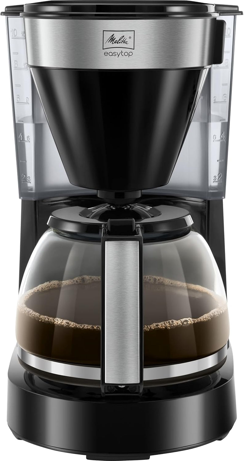 Melitta Easy Top - Macchina per caffè espresso con filtro e caraffa in vetro, per un massimo di 10 tazze di caffè, nero/acciaio inossidabile