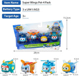 Super Wings Super Pets 4 pezzi Shine, Golden Boy, Jerome, Ellie Espressione facciale commutabile Effetto lampo Giocattolo portatile per 3 4 5 6 7 8 anni Ragazzo Ragazza Action Figure da 2 pollici Naty Shop