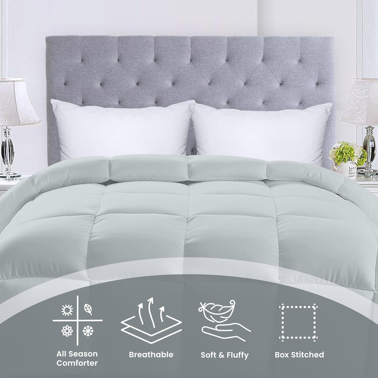 Biancheria da letto Utopia Piumino per tutte le stagioni 250 g/m² Imbottitura in morbida fibra siliconata Letto matrimoniale cucito in scatola (Letto matrimoniale XL Grigio chiaro) Naty Shop Trapunte e Trapunte