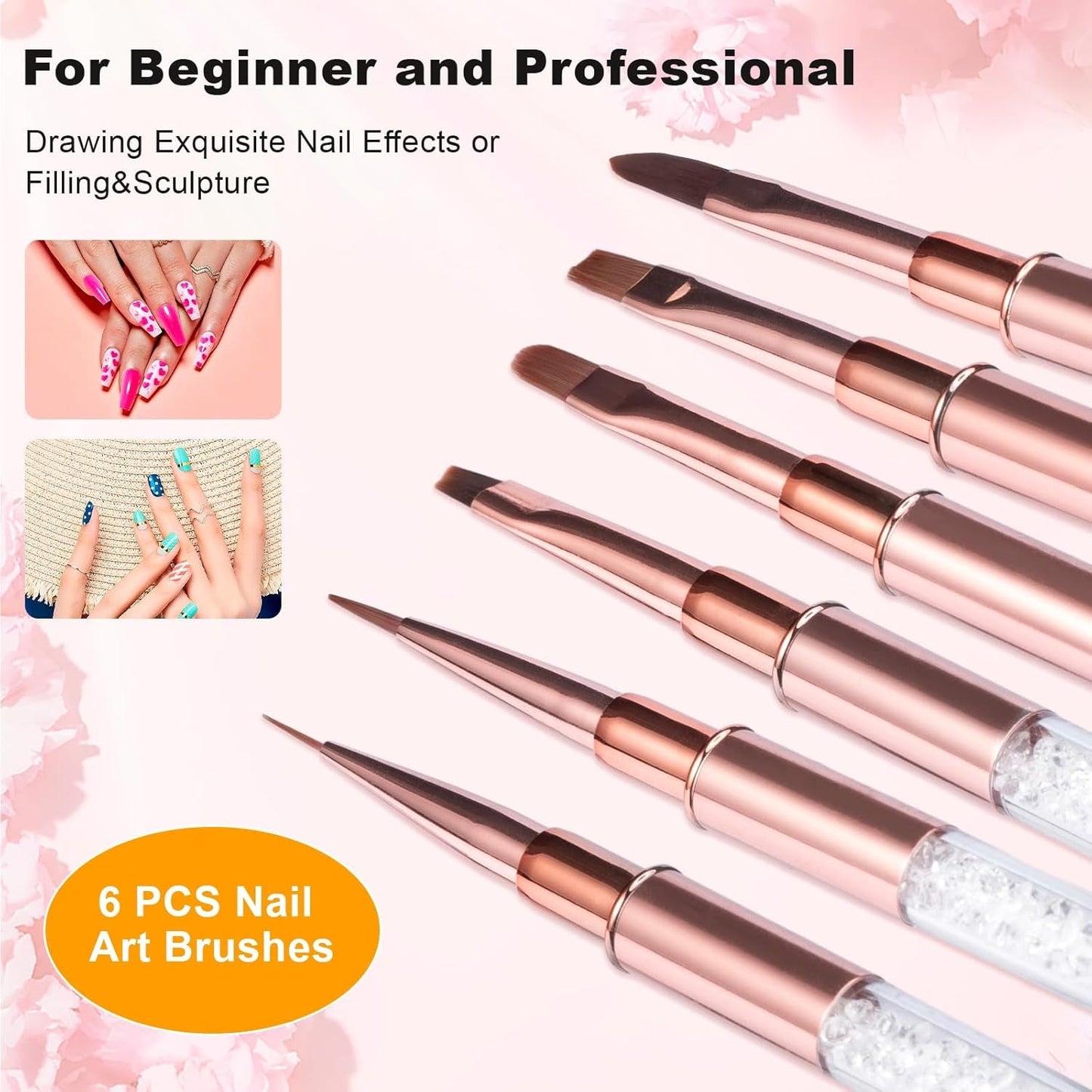 6 pennelli per unghie con cappuccio Gel UV per unghie Pennello per unghie acrilico Pennello per gel per unghie Set parziale di pennelli per nail art