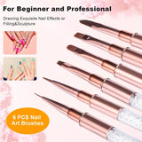 6 pennelli per unghie con cappuccio Gel UV per unghie Pennello per unghie acrilico Pennello per gel per unghie Set parziale di pennelli per nail art