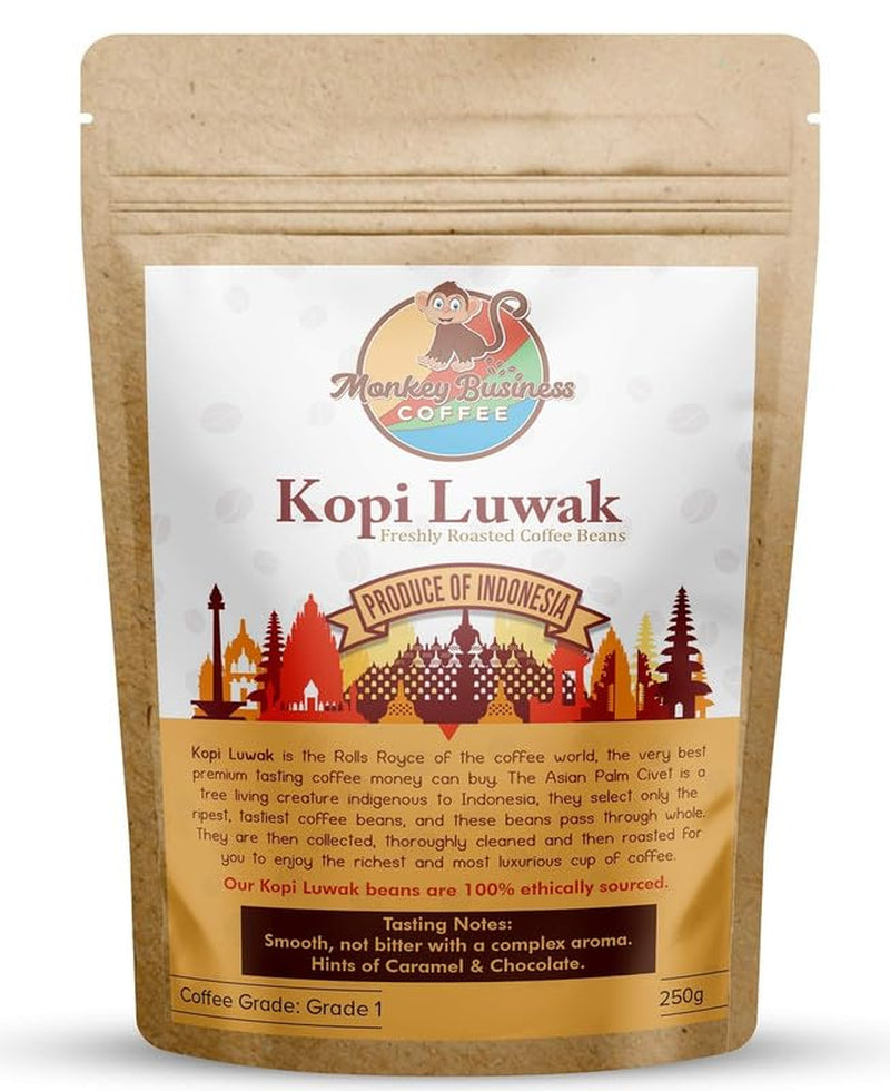 - Chicchi di caffè Kopi Luwak macinati selvatici - 250 grammi (disponibili altri pesi e tipi di chicchi) - Provenienti eticamente da animali allevati all'aperto (Indonesia)