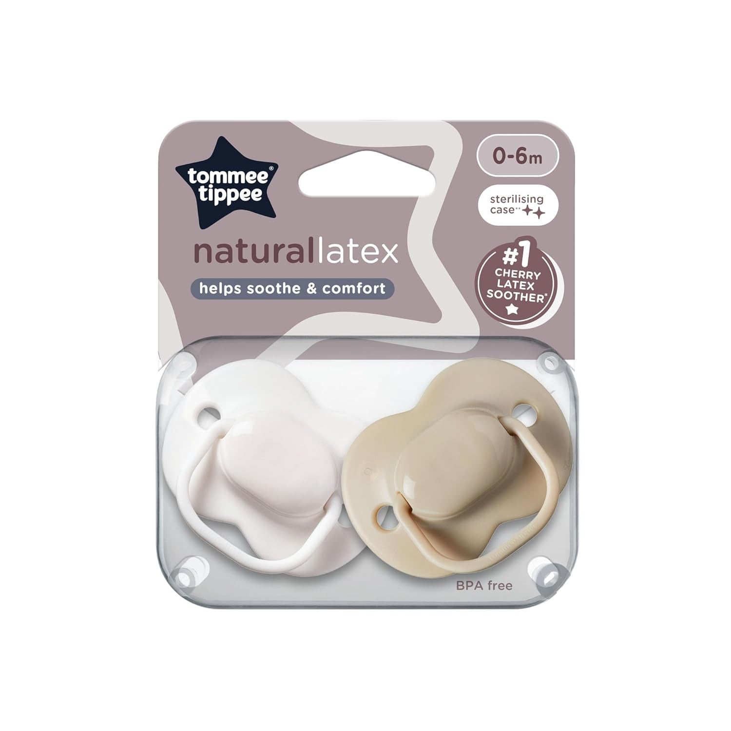 Ciucci Tommee Tippee in lattice Cherry 0-6 mesi, confezione da 2. Succhietti in sacchetto di lattice naturale al 100%