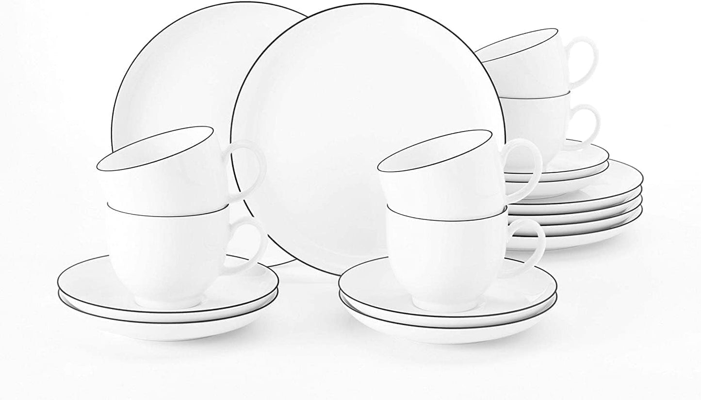 Seltmann Weiden - Lido Black Line - Servizio da tavola 36 pezzi - Porcellana (comprese 6 tazze da caffè)
