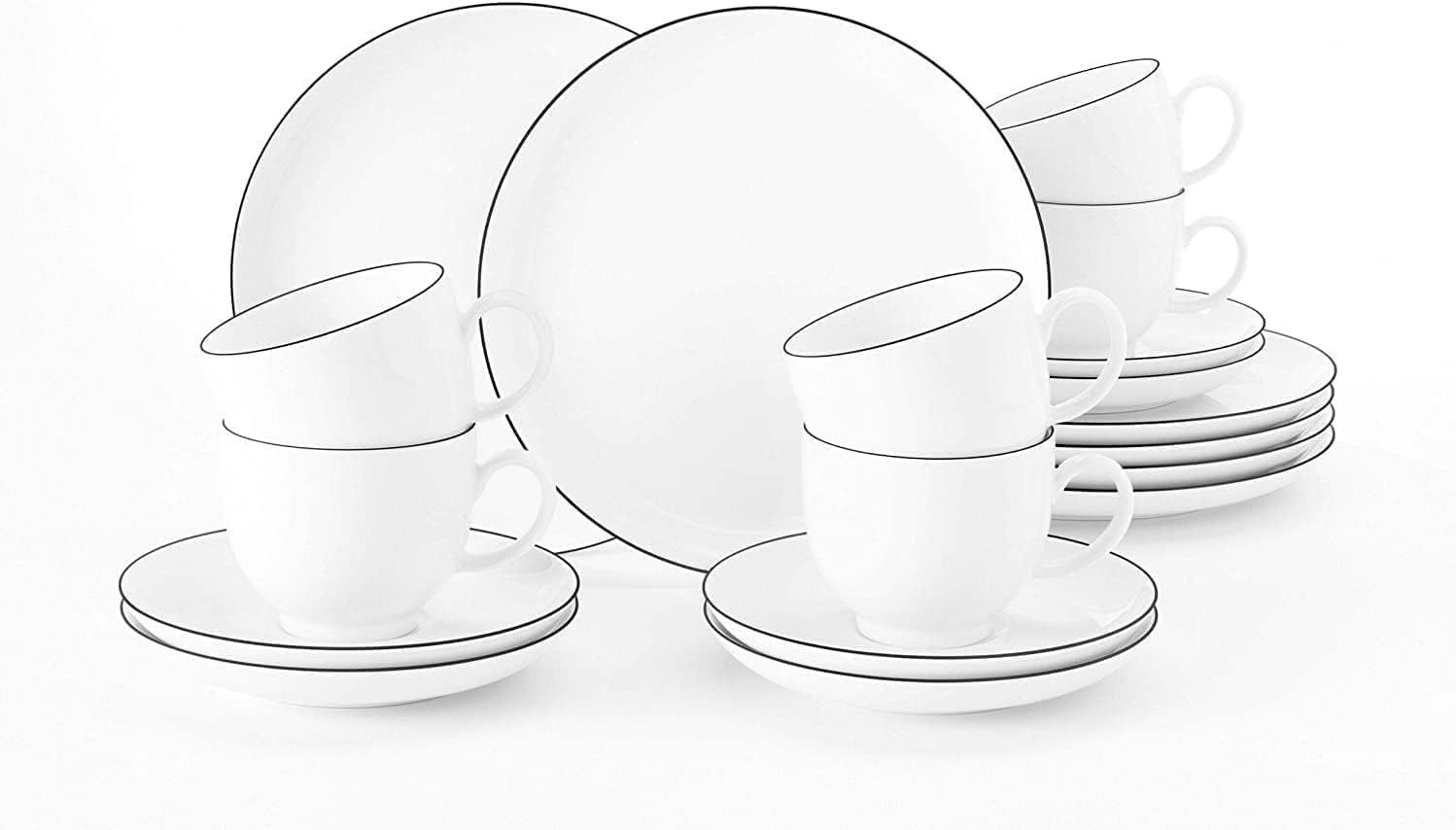 Seltmann Weiden - Lido Black Line - Servizio da tavola 36 pezzi - Porcellana (comprese 6 tazze da caffè)