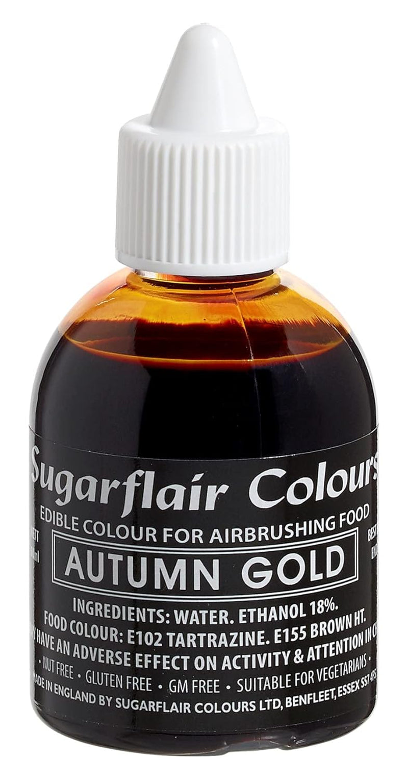 Sugarflair Colorante alimentare per aerografo Oro dorato Colorante alimentare liquido commestibile Aerografo per colorare torte Muffin Glassa e decorazione di torte - 60 ml