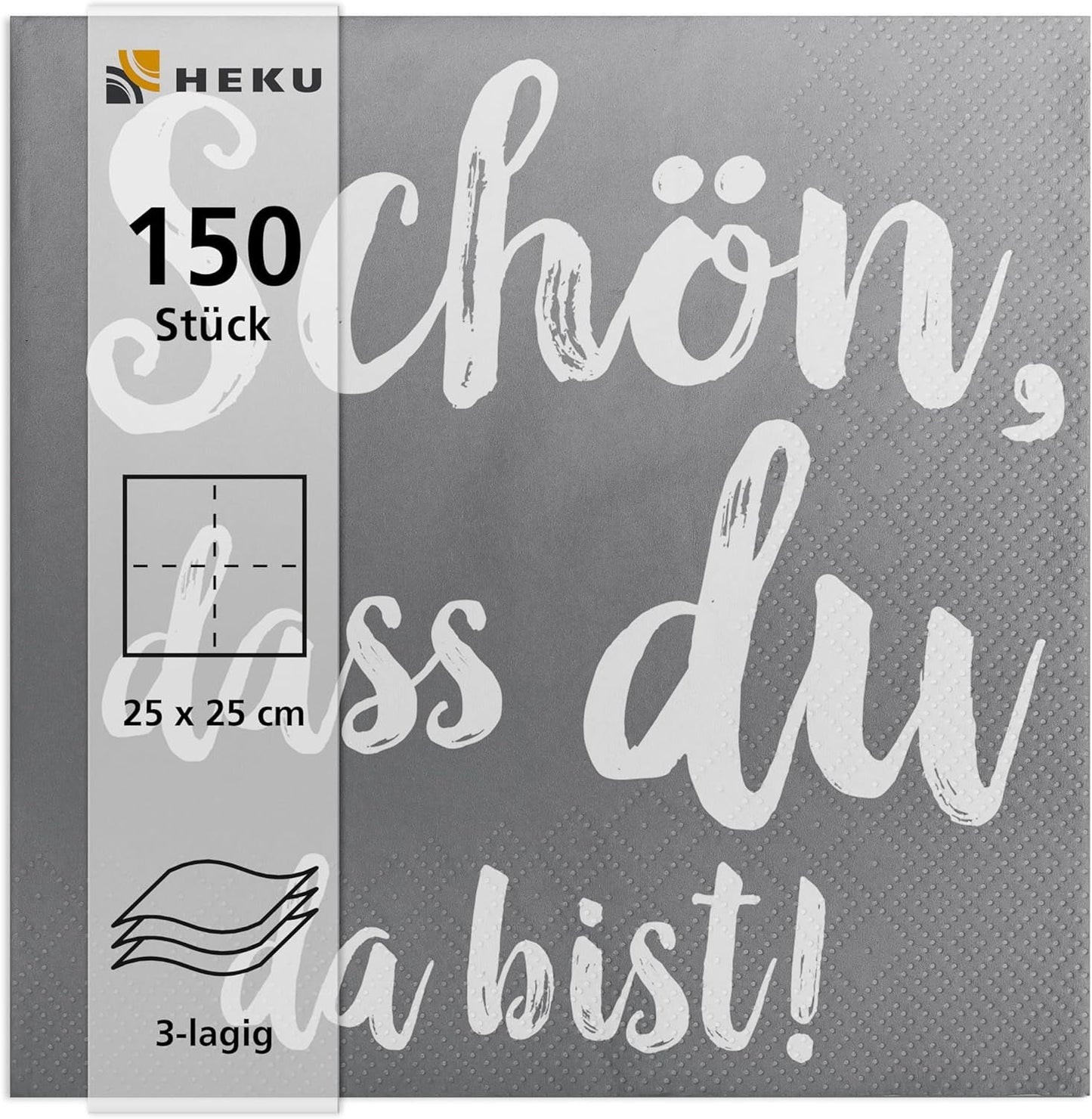 Tovaglioli da cocktail HEKU 'Schön Dass Du Da Bist', 3 strati, 25X25Cm, 150 pezzi I Design elegante I Ideale per festeggiamenti I Praticamente confezionato