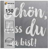 Tovaglioli da cocktail HEKU 'Schön Dass Du Da Bist', 3 strati, 25X25Cm, 150 pezzi I Design elegante I Ideale per festeggiamenti I Praticamente confezionato