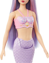 Barbie Sirena con Capelli Decorati Rosa e Lilla e Fascia per Capelli, Top a Conchiglia e Pinna Coda Blu Lavanda, HRR06 Naty Shop Dolls
