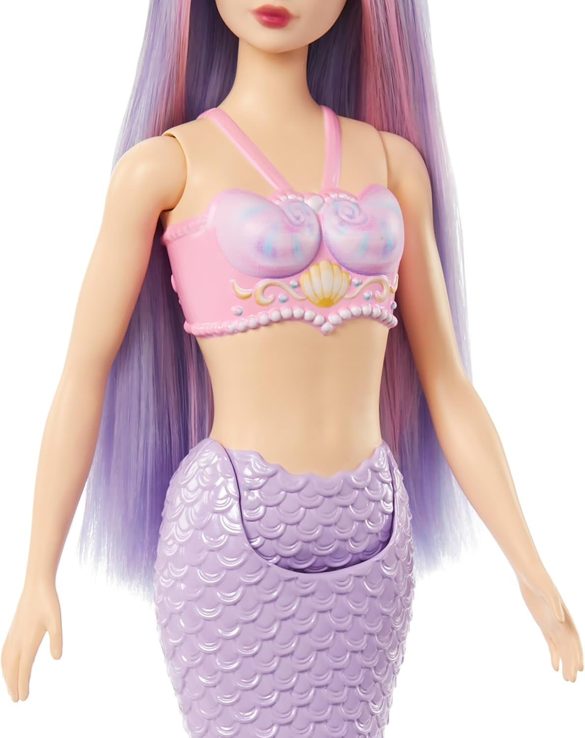 Barbie Sirena con Capelli Decorati Rosa e Lilla e Fascia per Capelli, Top a Conchiglia e Pinna Coda Blu Lavanda, HRR06 Naty Shop Dolls