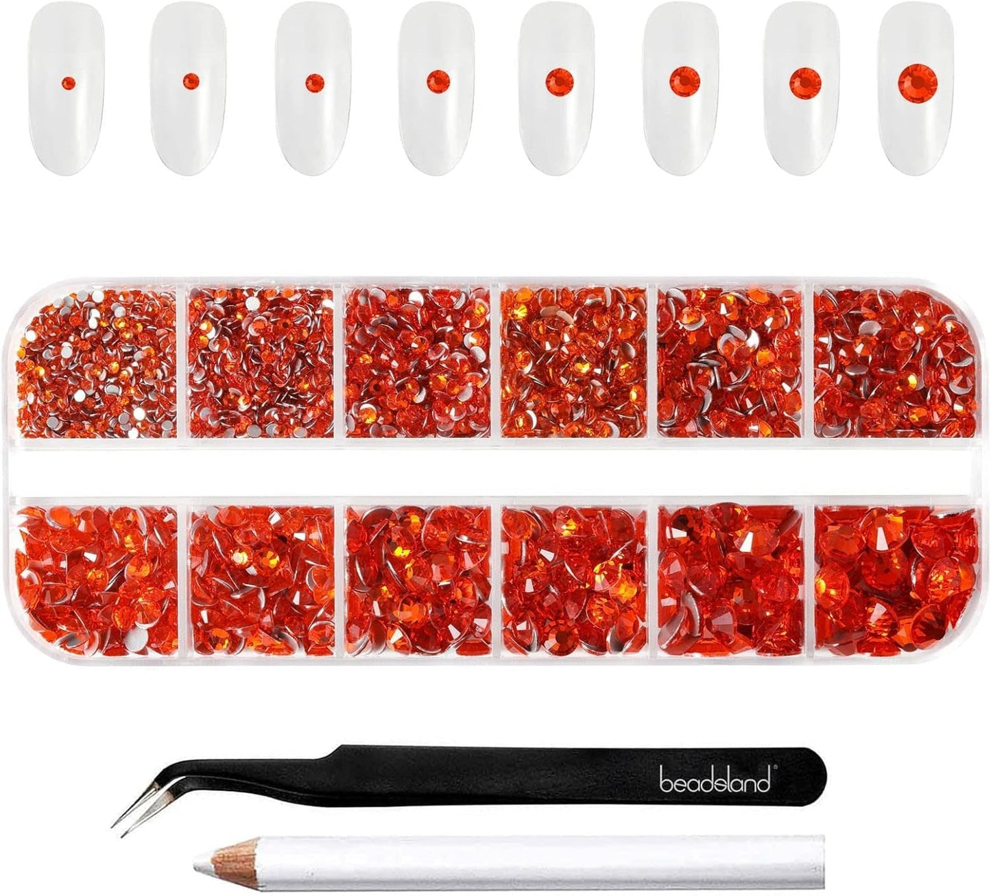 Beadsland 2500 pezzi di vetro per nail art strasssteine ​​​​Kristall Flatback Edelsteine ​​​​Runde, ​​für Handwerk Gemischt 8 Größen SS4 ~ SS30 con picking Pinzette e Stift (Kristall Weiss)