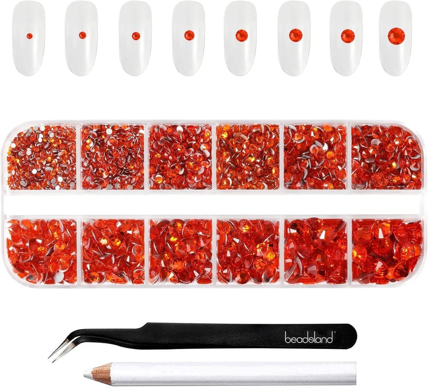 Beadsland 2500 pezzi di vetro per nail art strasssteine ​​​​Kristall Flatback Edelsteine ​​​​Runde, ​​für Handwerk Gemischt 8 Größen SS4 ~ SS30 con picking Pinzette e Stift (Kristall Weiss)
