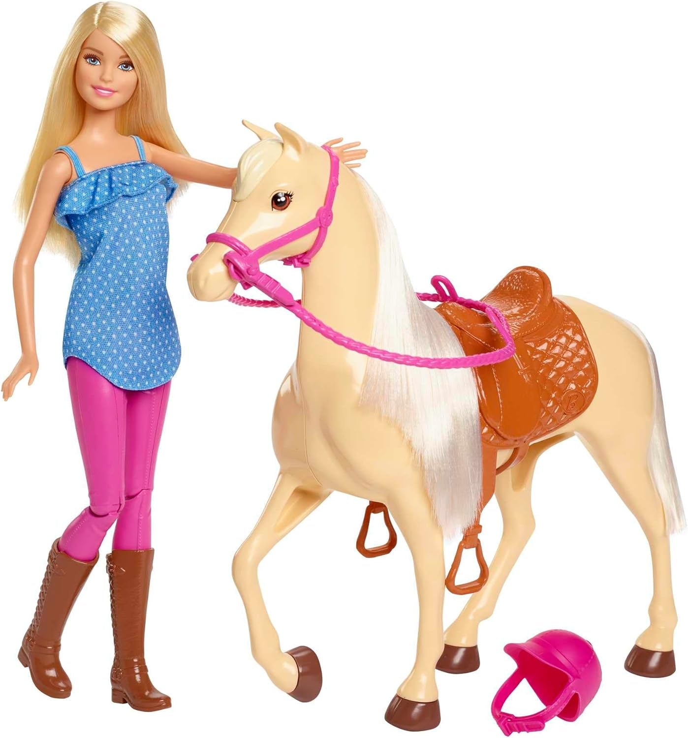 Bambola Barbie e cavallo giocattolo, accessori per l'equitazione, include 1 bambola e 1 cavallo, adatto come regalo per bambini dai 3 anni in su, FXH13