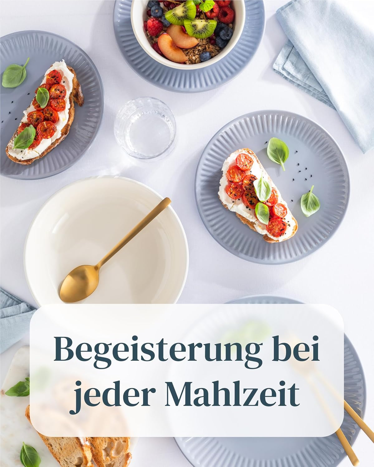 Servizio tavola in ceramica per 6, Hygge, 24 pezzi. VINCITORE DEL TEST Set di stoviglie e piatti in gres scandinavo da sogno, servizio da tavola per 6 set di stoviglie Pure Living in grigio blu