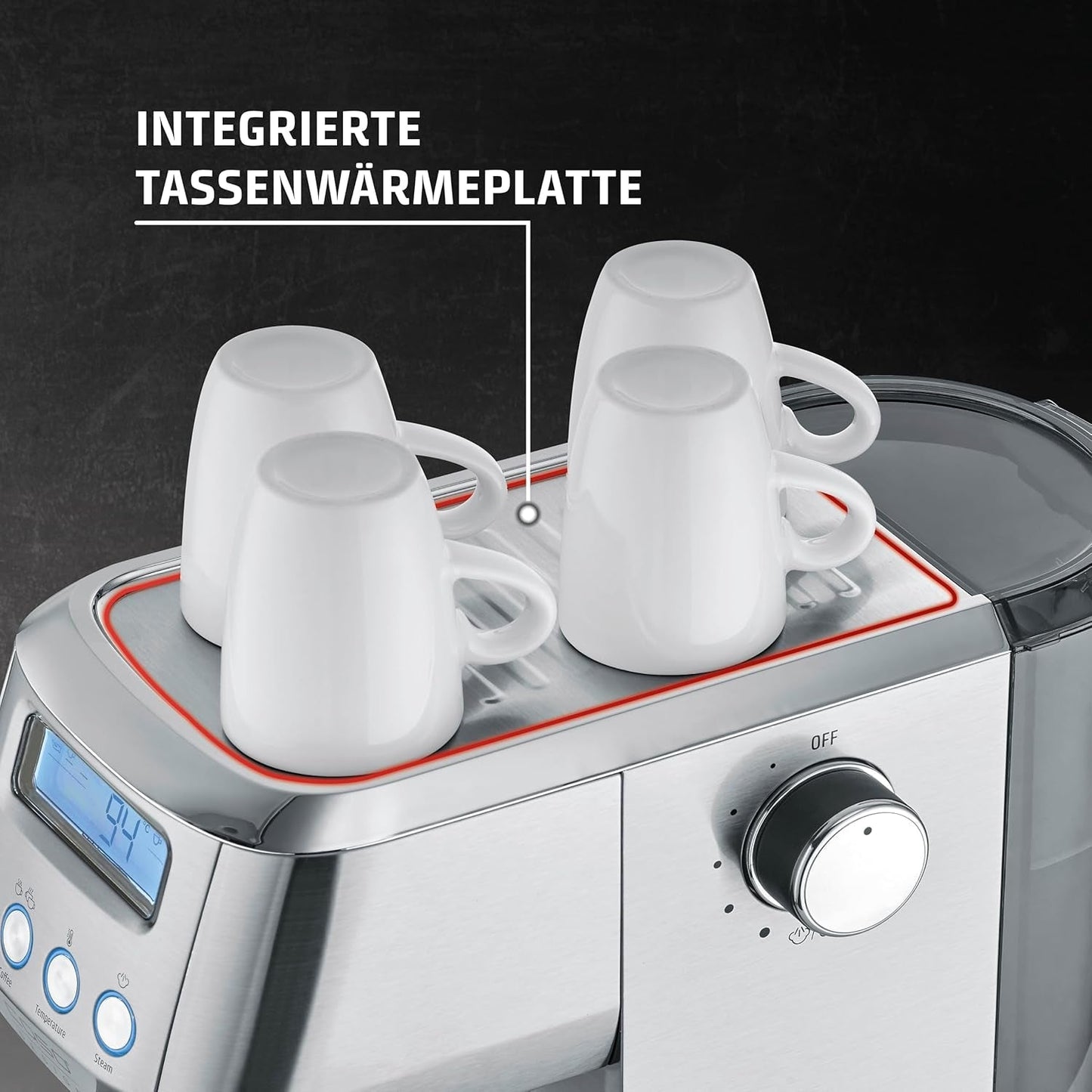 CASO EspressoGourmet Crema - Macchina per caffè espresso portafiltro con montalatte, espresso, cappuccino, portafiltro in acciaio inossidabile, pompa ULKA 20 bar, macchina da caffè, caffè macinato, capsule ESE